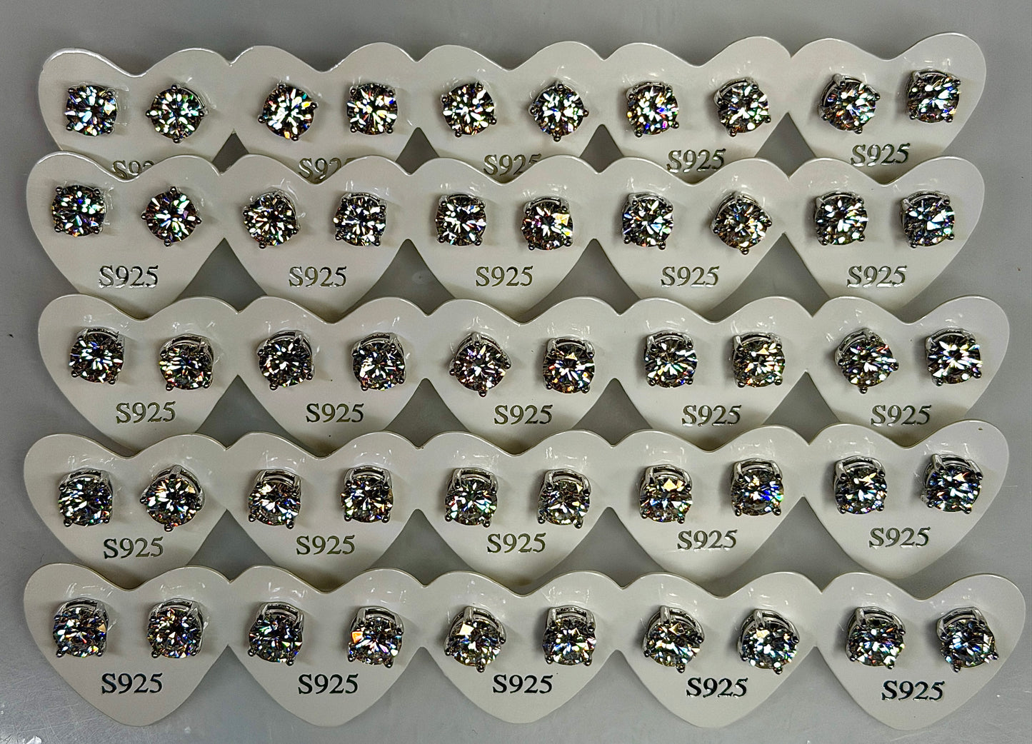 Wholesale Lot 5 Pairs Natural Moissanite Sterling Silver(925) Earring Studs 6.5mm