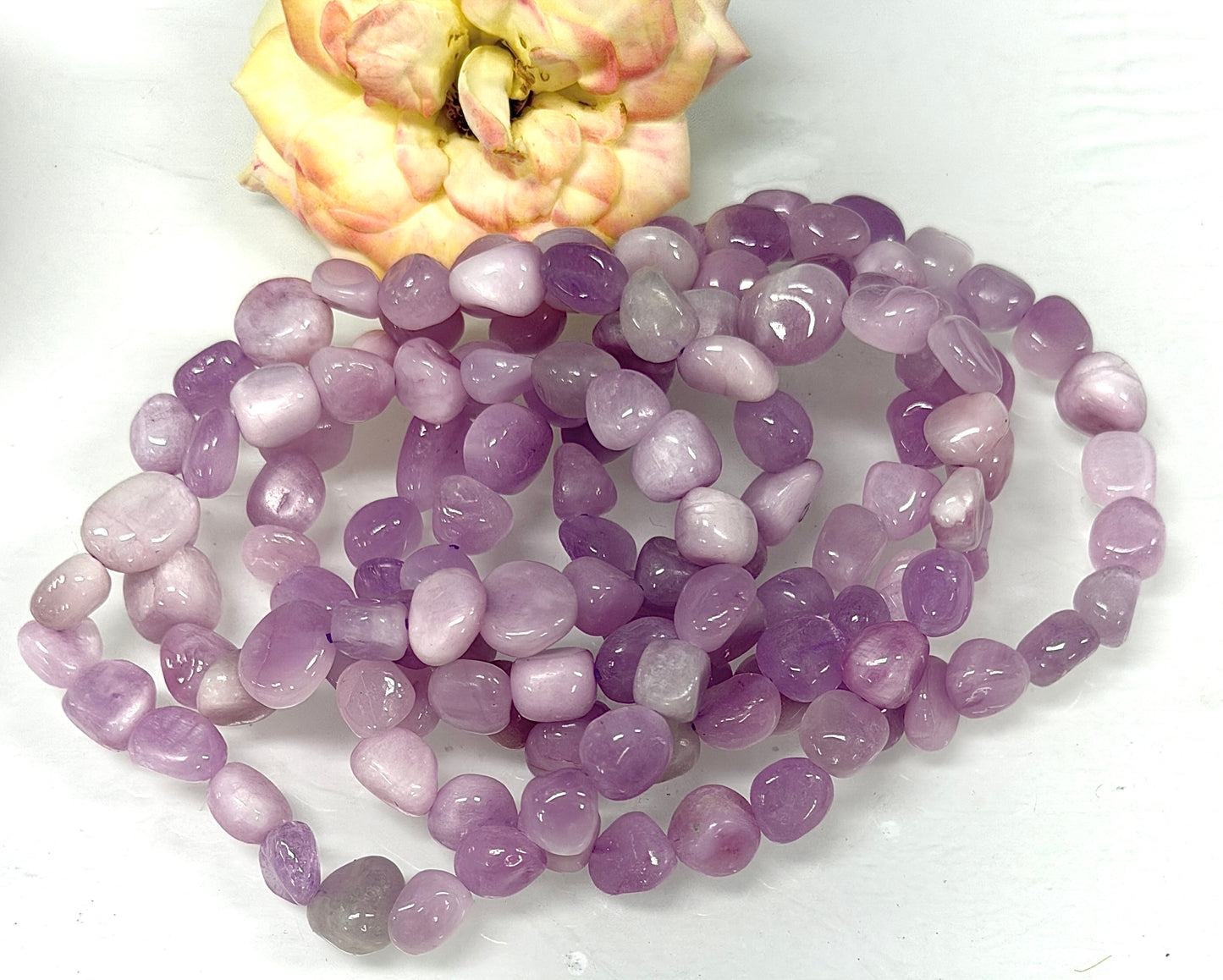 Wholesale 6 Pcs 6mm Natural Kunzite tumble Stretch Bracelet Crystal Healing Energy 7.5”