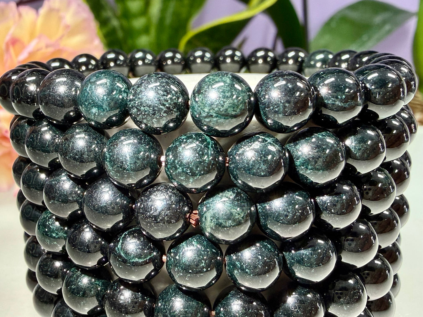 Wholesale 6 Pcs 7.8mm Black Burma Jade Jadeite Natural Crystal Healing Stretch Bracelet 7.5”