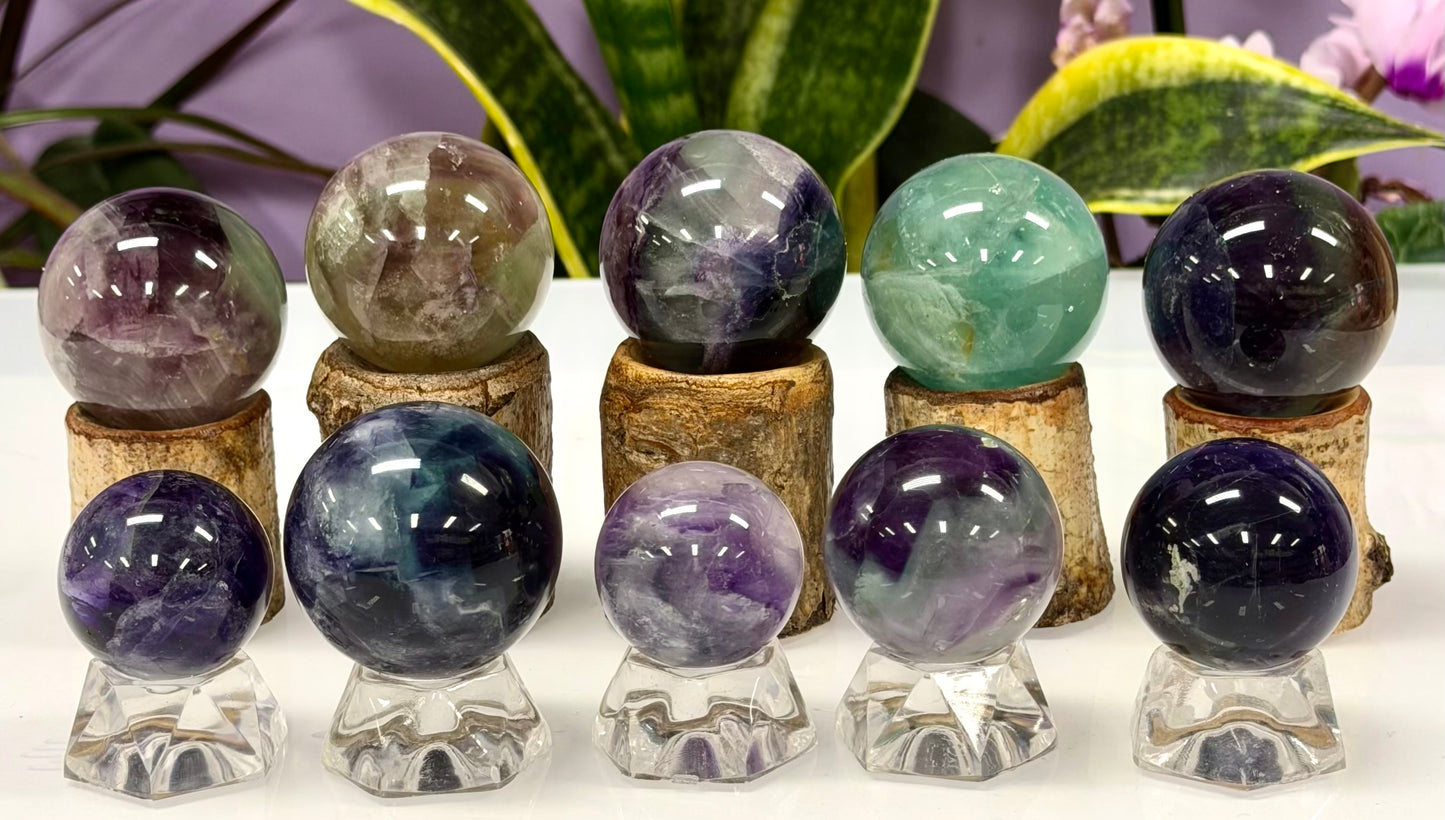 Wholesale Lot 10 Pcs Natural Fluorite Sphere Crystal Ball 1.9-2lbs Healing energy