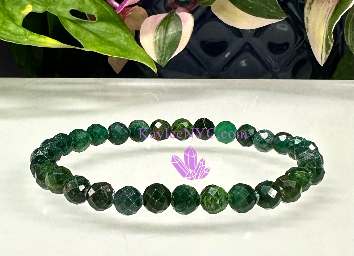 6 PCs 6mm Faceted Natural Emerald Jade Stretch Bracelet 7.5”