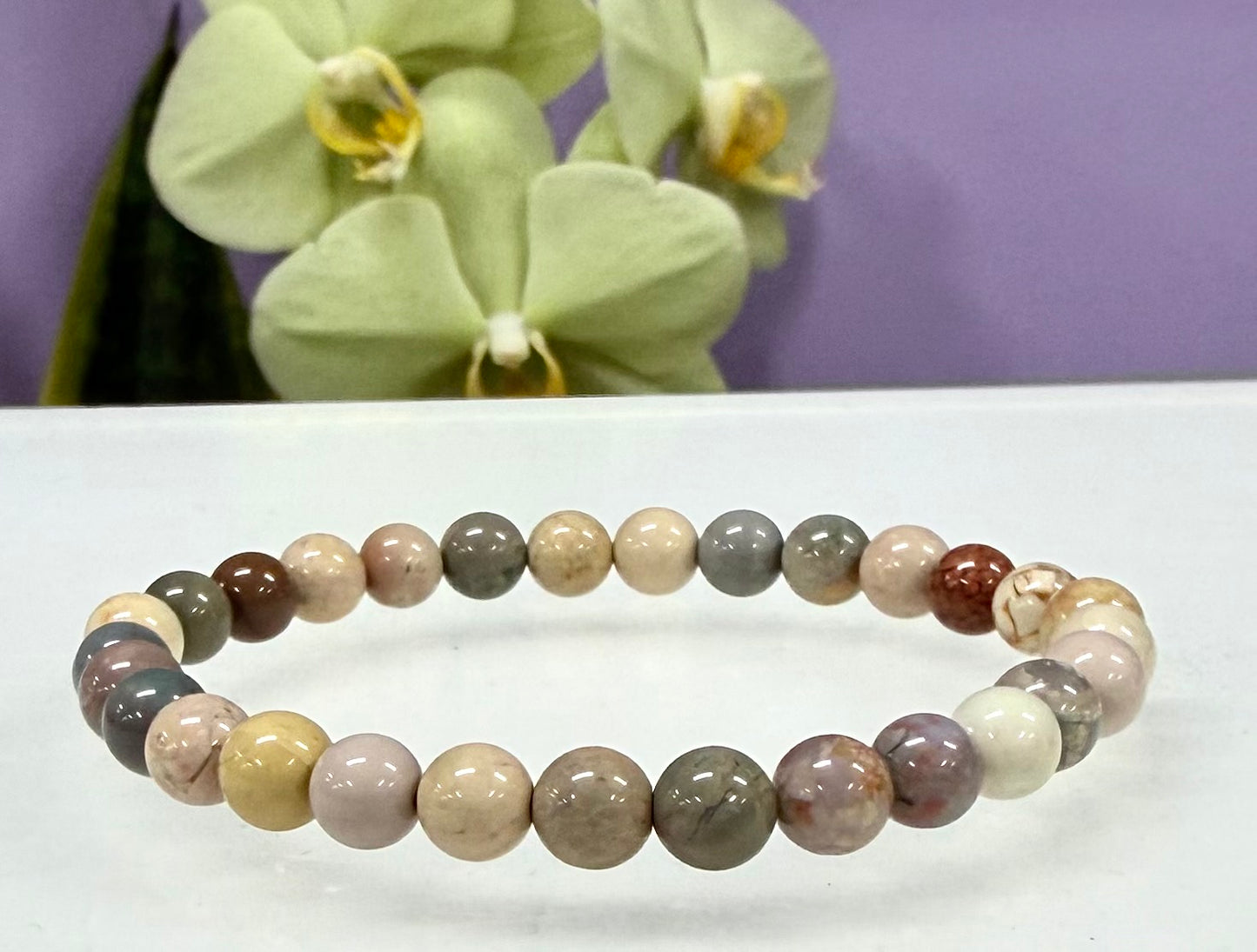 6 PCs 6mm Natural Alashan Agate Stretch Bracelet 7.5”