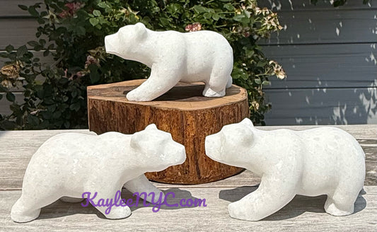 3 PCs Natural Snow Quartz Polar Bear Crystals Healing Energy