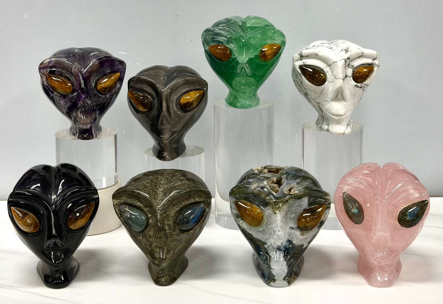 4 PCs Natural Mix Crystal Alien Head 7cm Healing Energy