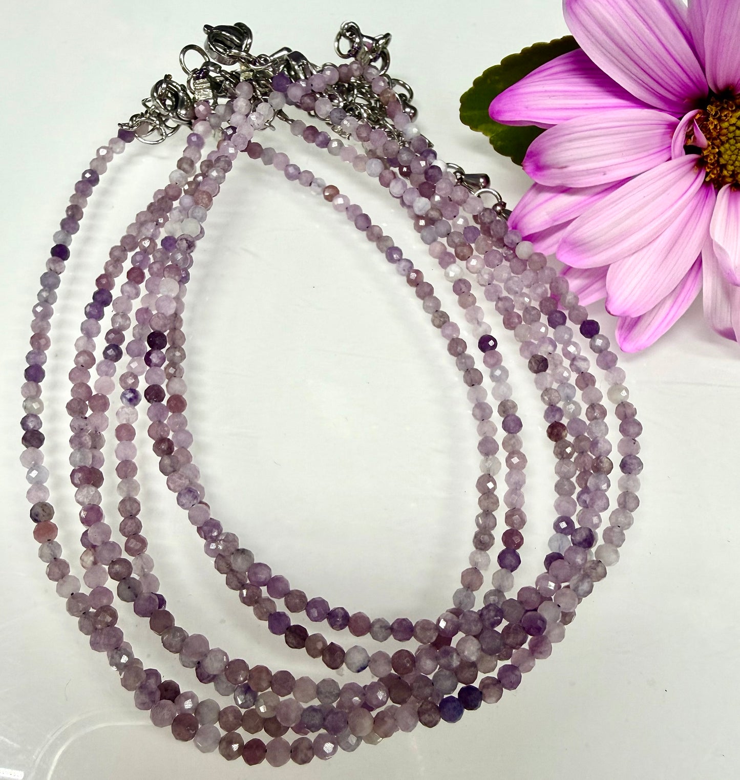 6 PCs 2mm Faceted Natural Lepidolite Anklet Stainless Steel Finding