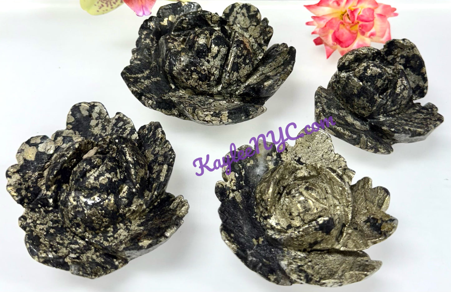 4-5 PCs Natural Black Pyrite Flowers Carving Crystals Healing Energy