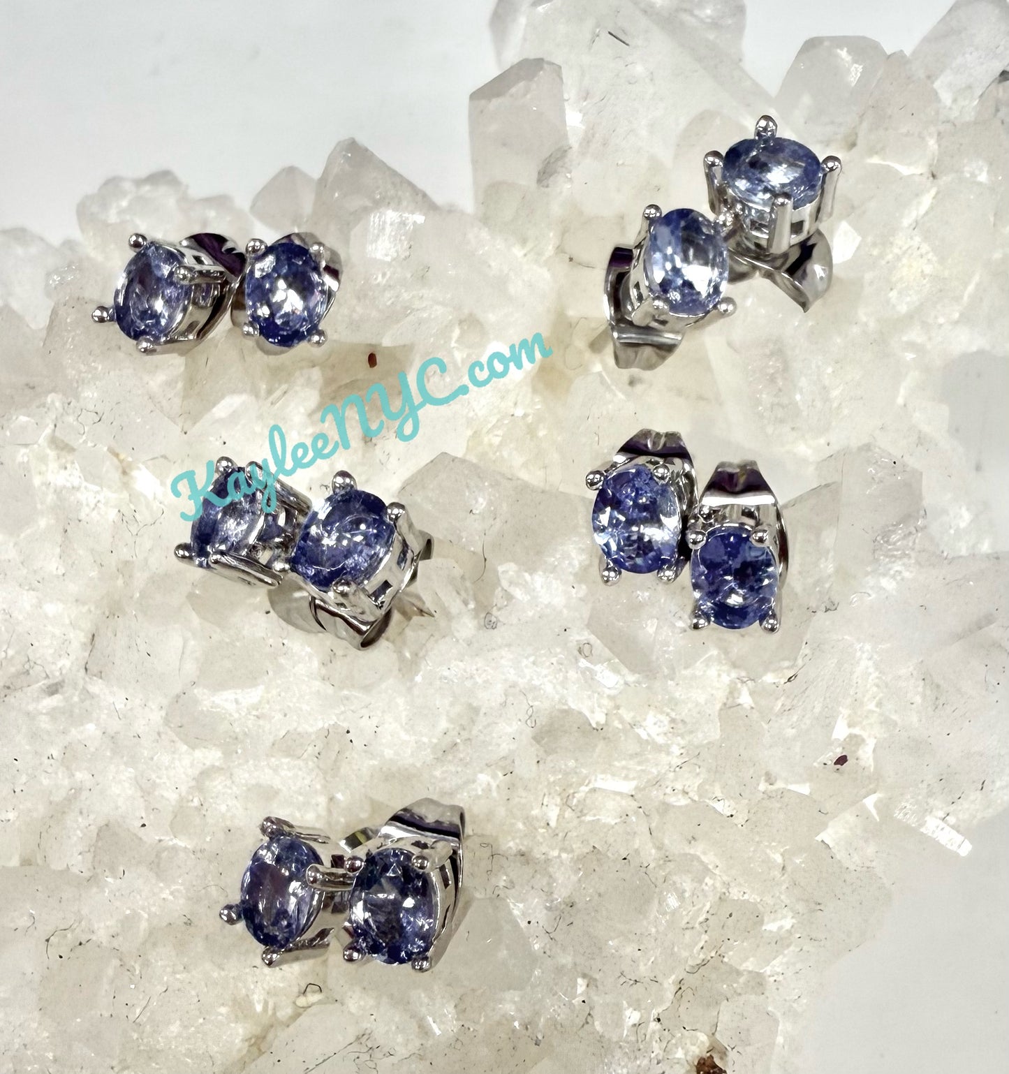Wholesale Lot 5 Pairs Natural Tanzanite Sterling Silver(925) Earring Studs 4x5mm