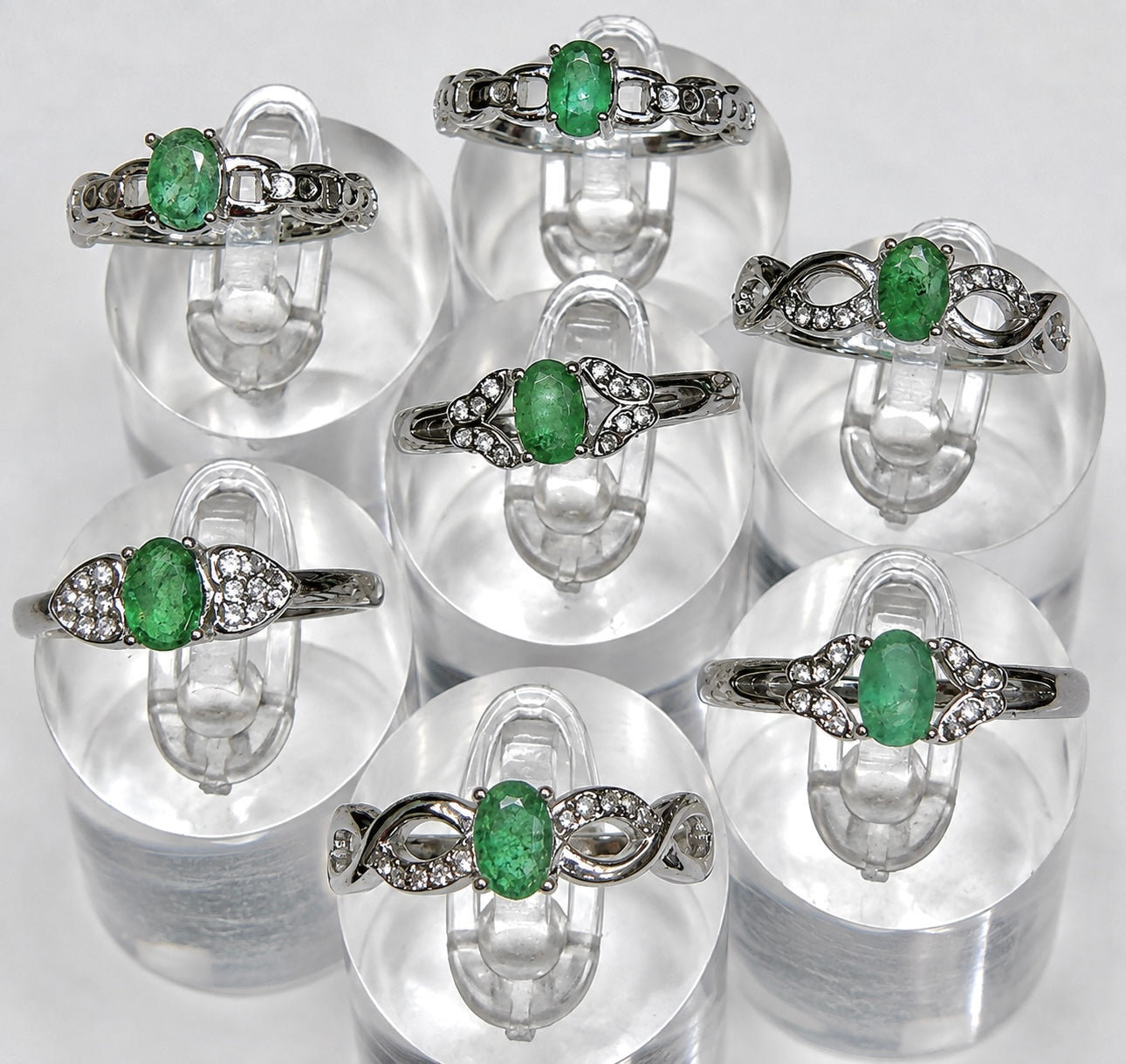 Wholesale Lot 7 pcs Natural Emerald Stainless Steel Ring 4x6mm