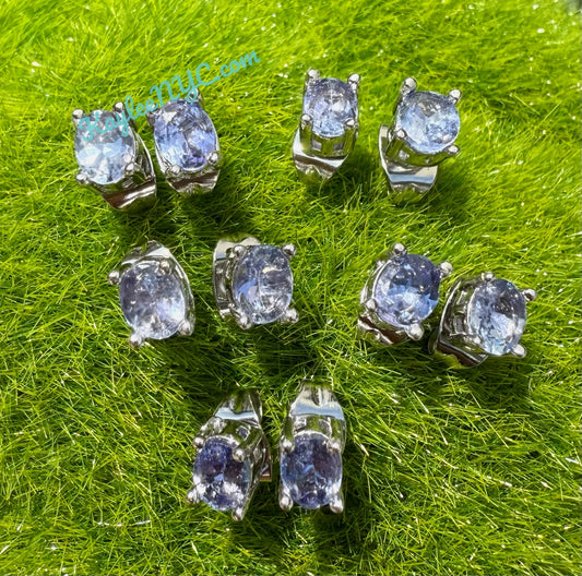 Wholesale Lot 5 Pairs Natural Tanzanite Sterling Silver(925) Earring Studs 4x5mm