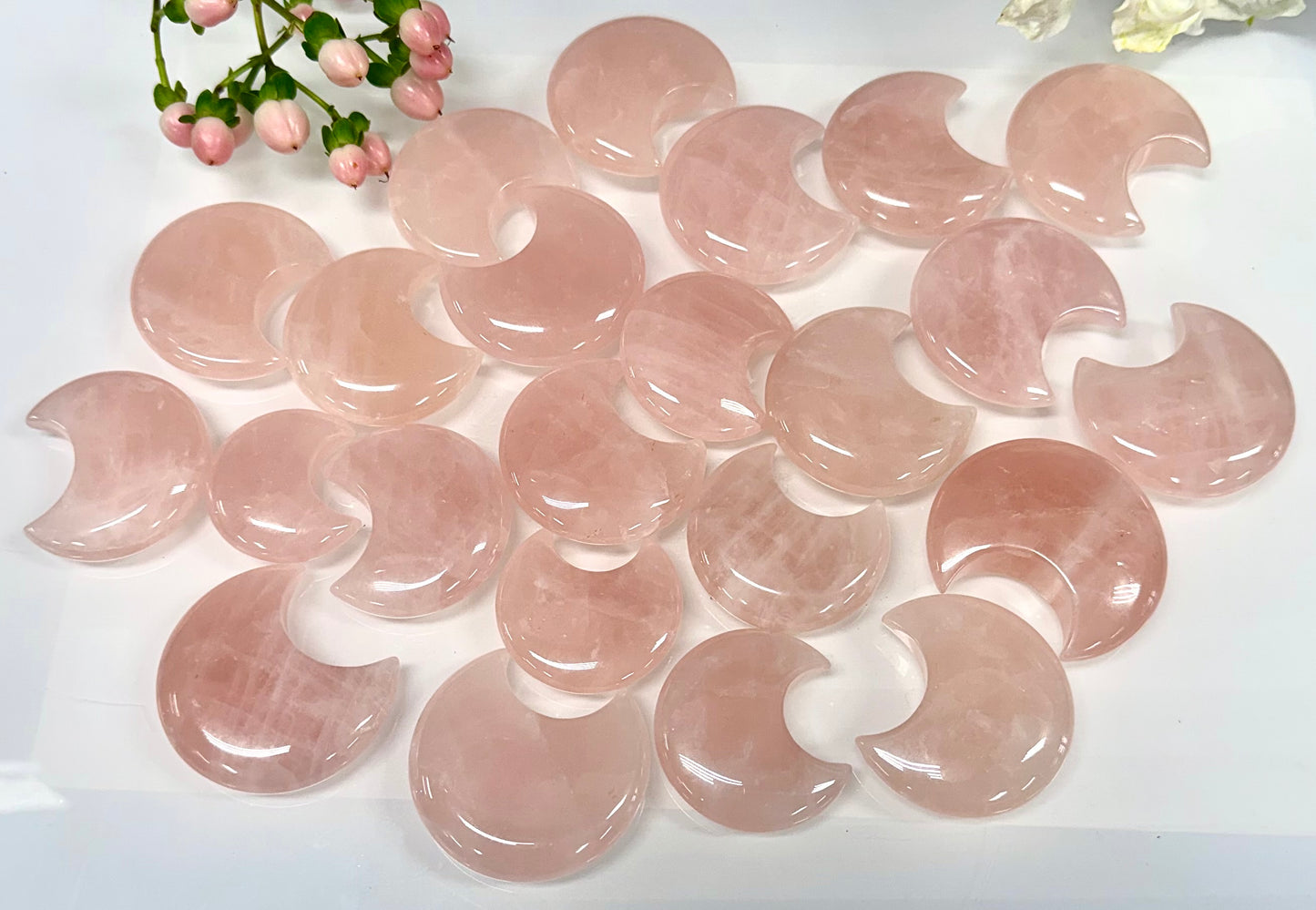 Wholesale Lot 2 lbs Natural Rose Quartz Moons Crystals Healing Energy
