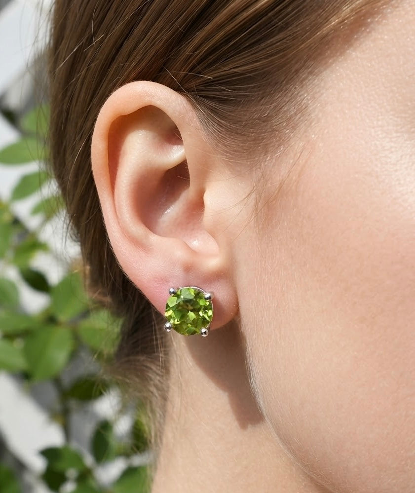 Wholesale Lot 5 Pairs Natural Peridot Sterling Silver(925) Earring Studs 6mm