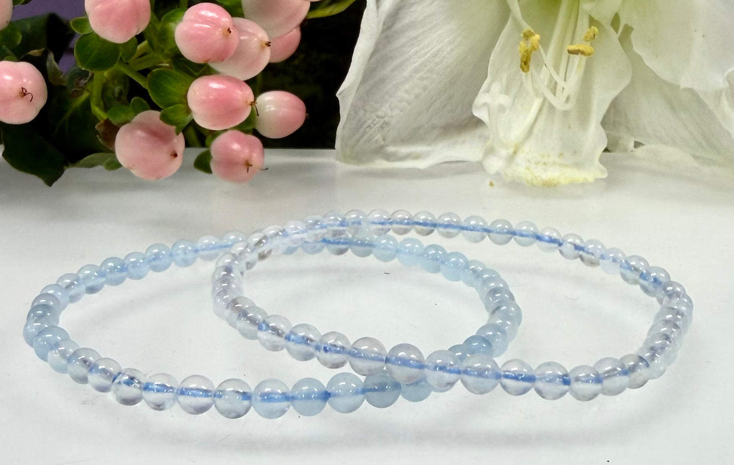 Wholesale Lot 6 Pcs Natural Aquamarine 4mm 7.5” Crystal Healing Stretch Bracelet