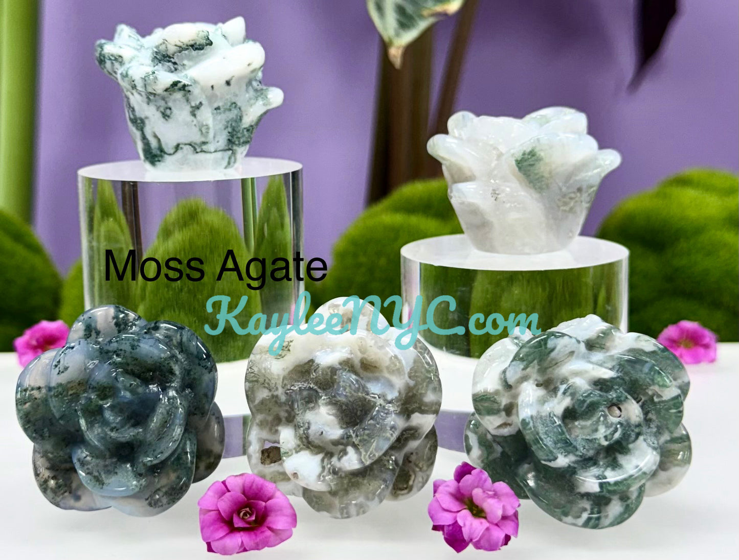 8 PCs 1.5 Natural Mix Crystals Roses Carving Healing Energy