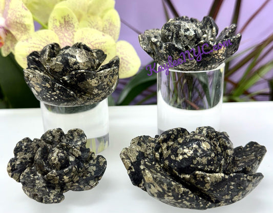 4-5 PCs Natural Black Pyrite Flowers Carving Crystals Healing Energy