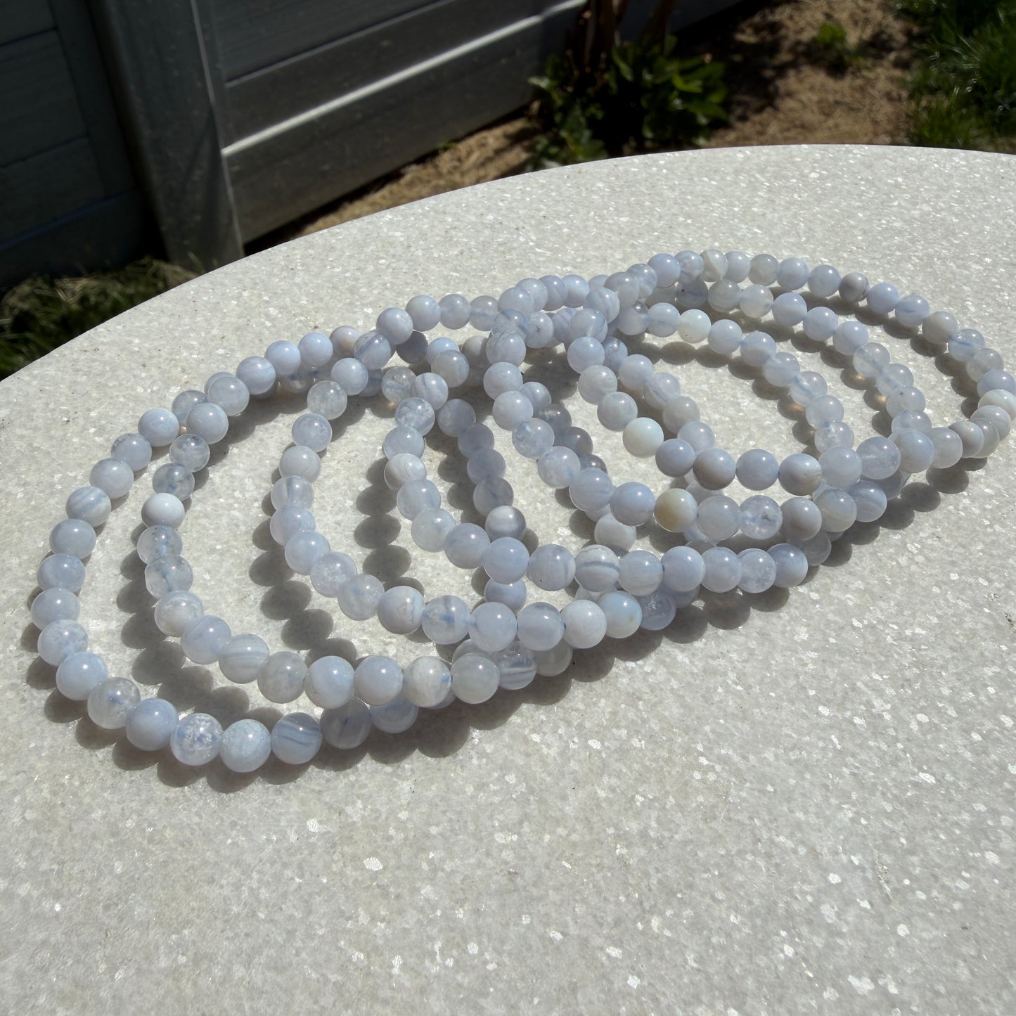 Wholesale 6 Pcs 5mm Blue Lace Agate Natural Crystal Healing Stretch Bracelet 7.5”