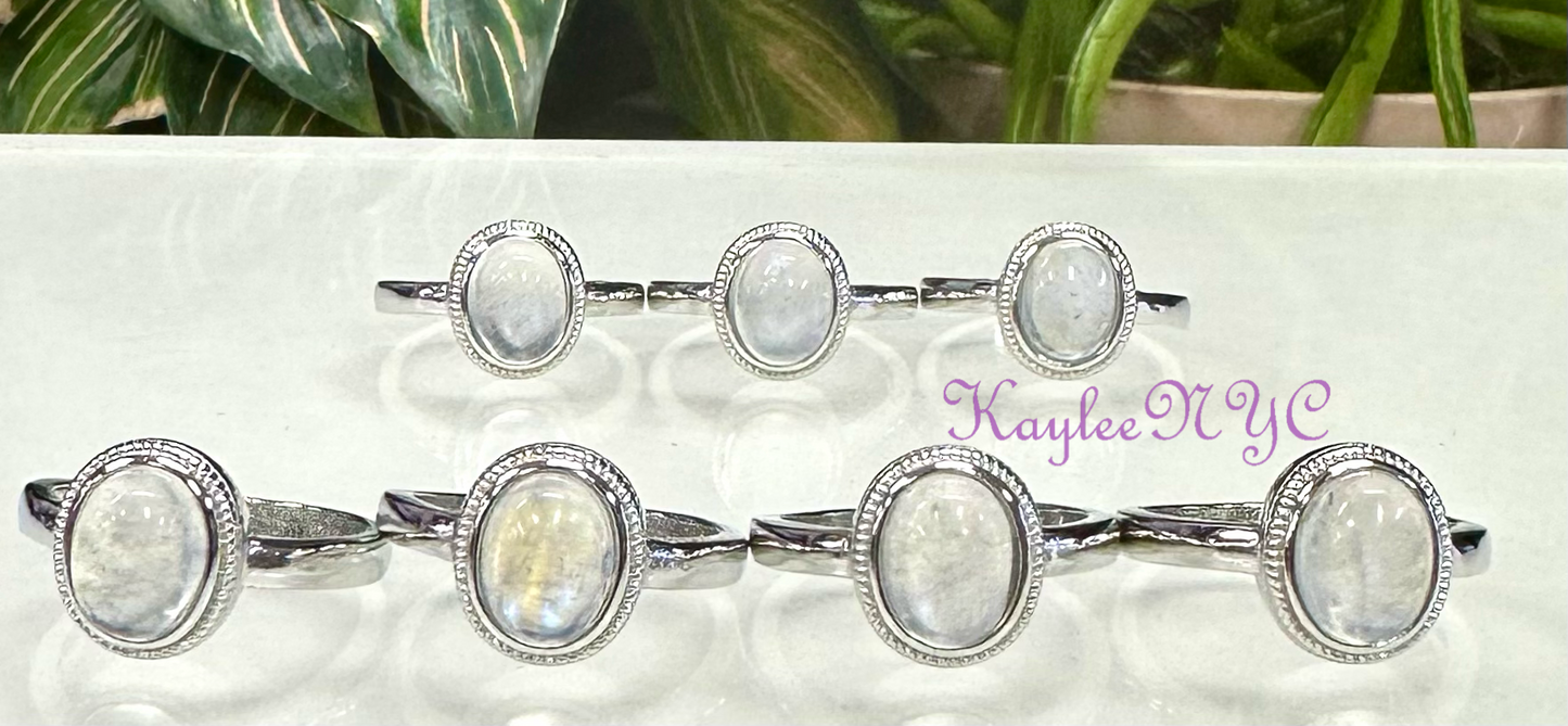 7 PCs Natural Moonstone White Bronze Ring