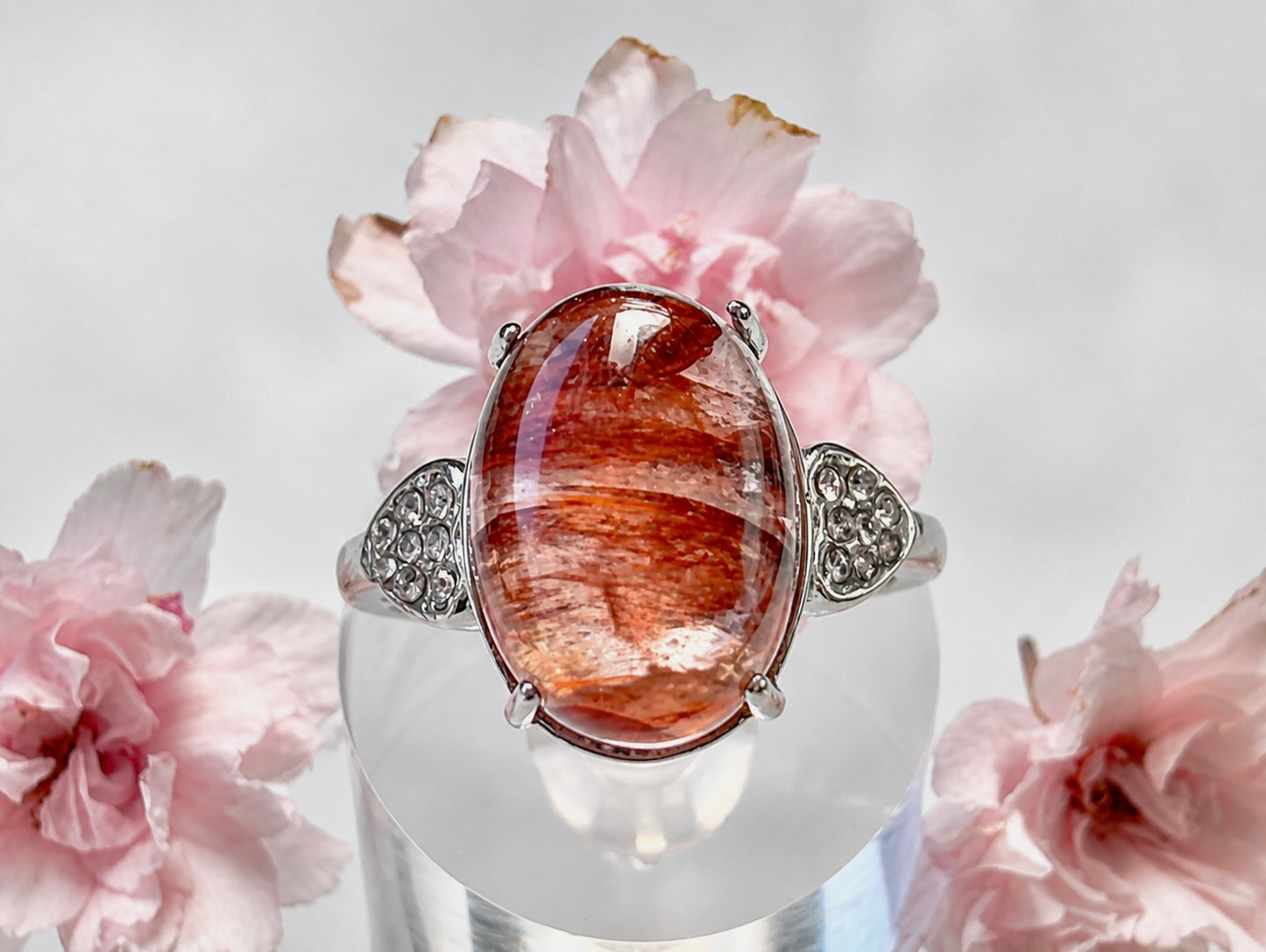 Wholesale Lot 7 pcs Natural Hematoid (Fire Quartz) Stainless Steel Ring 10x14mm