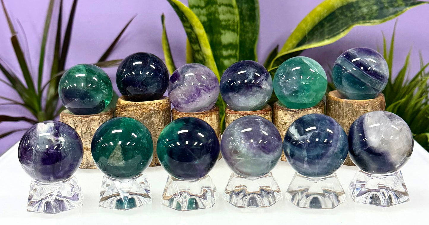 Wholesale Lot 12 Pcs Natural Fluorite Sphere Ball 35mm Crystal Healing Energy
