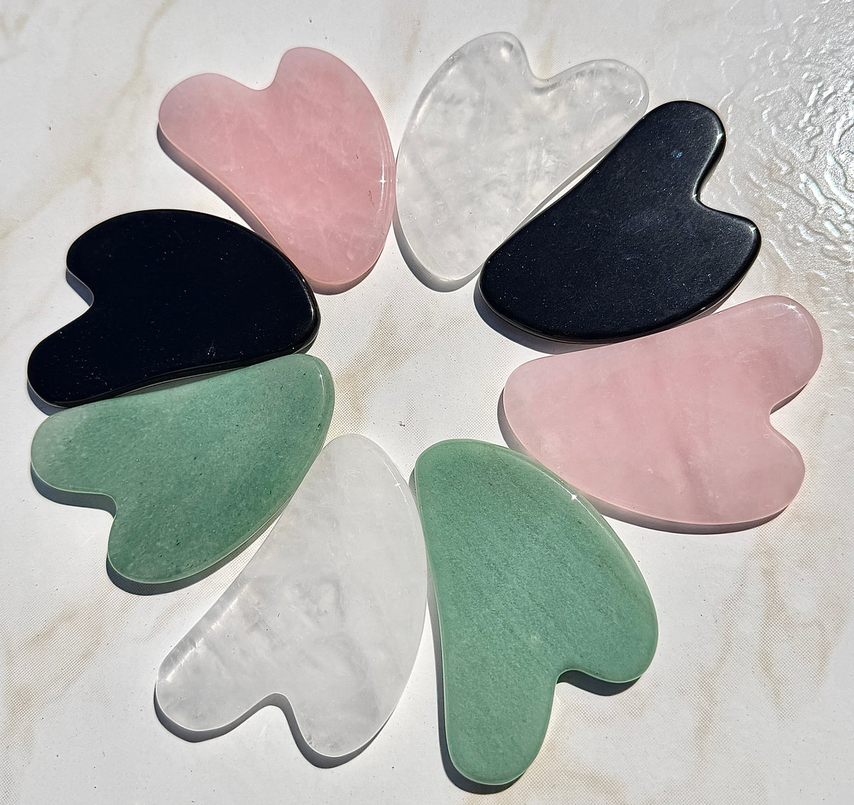 8 pcs Natural Crystal Gua Sha Facial Massage Heart