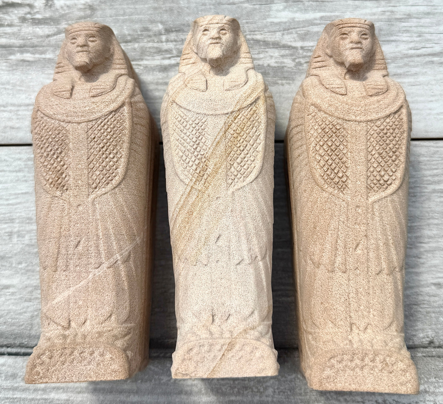 Wholesale Lot 3 Natural Matte Wood Grain Stone King Tut Mummy Healing Energy