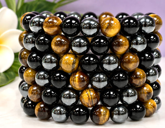 Wholesale Lot 6 Pcs Natural Protection 10mm Crystal Healing Stretch Bracelet 8”