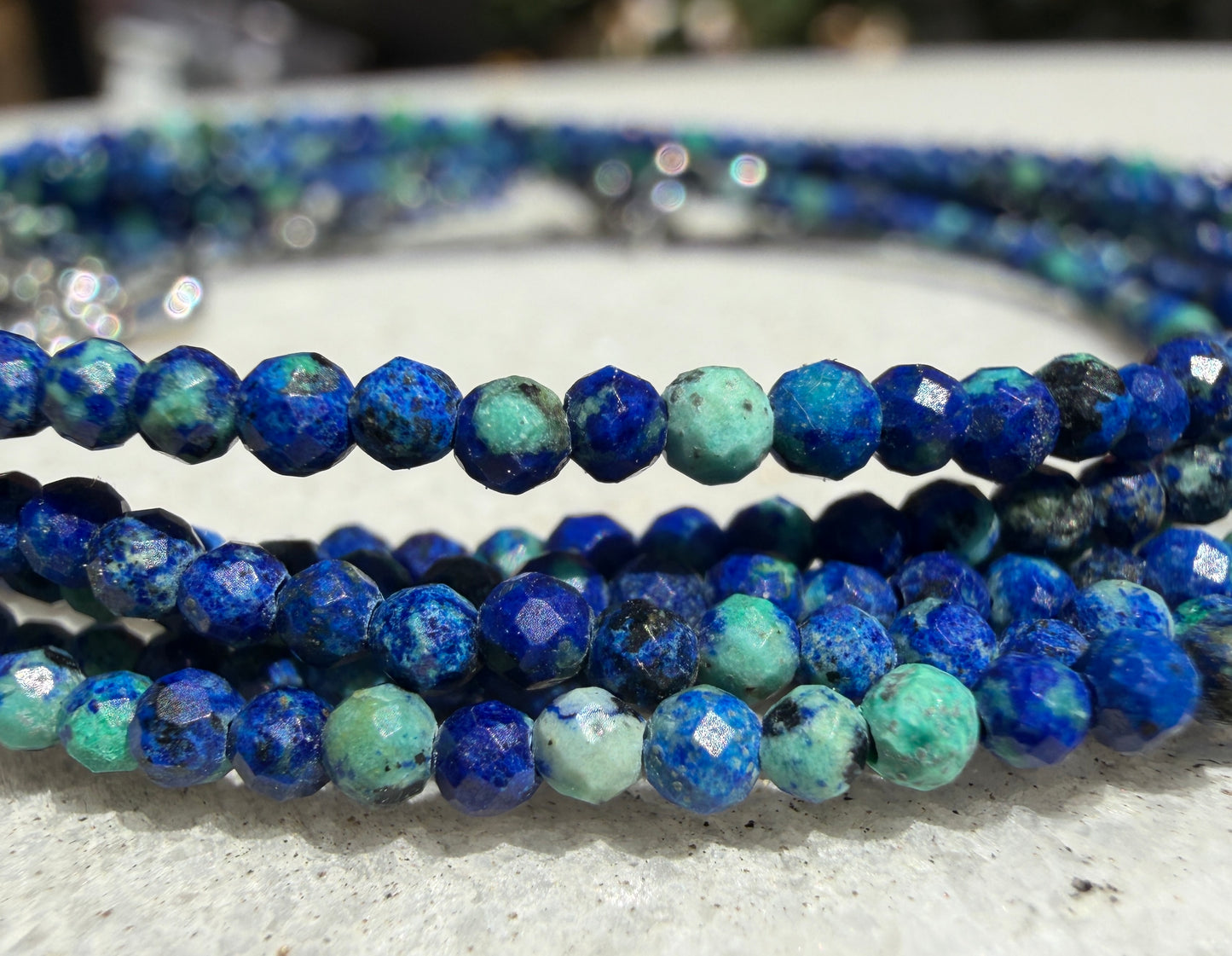 Wholesale Lot – 6 PCS 2mm Faceted Natural Chrysocolla Anklets with Stainless Steel Findings