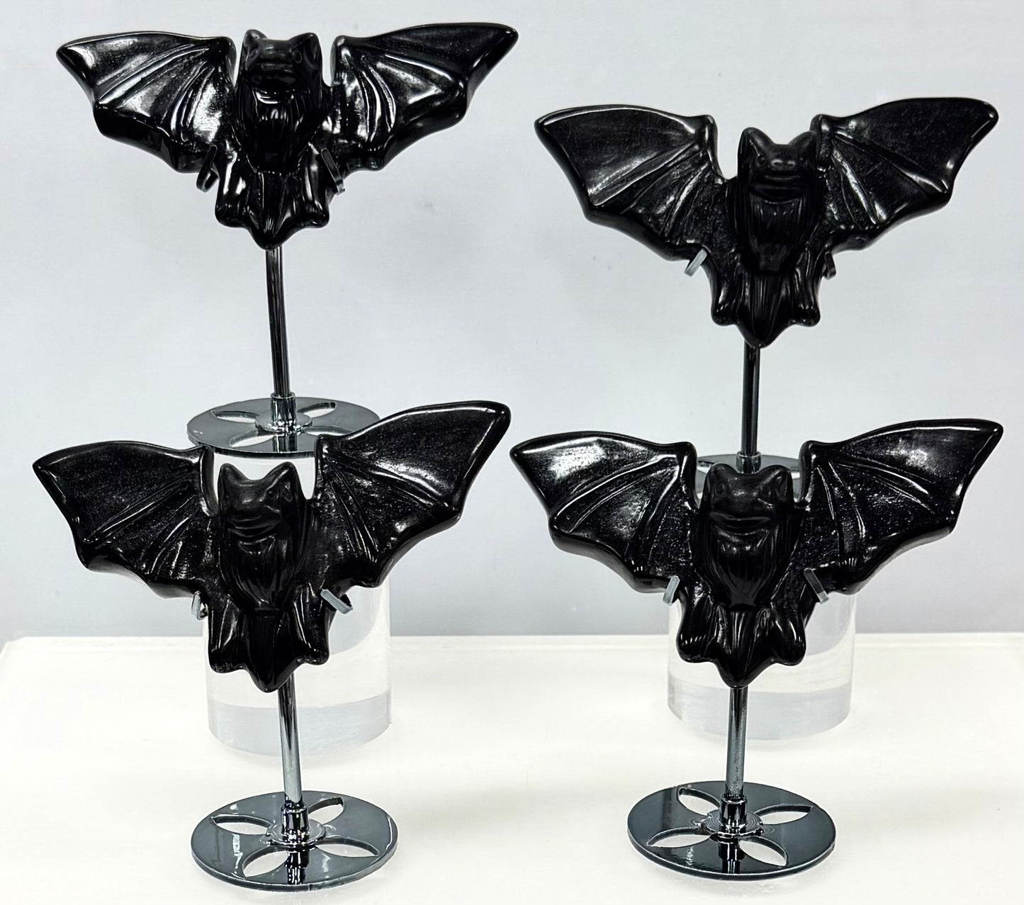 Wholesale Lot 4 PCs Black Obsidian Bats with stand Healing Energy