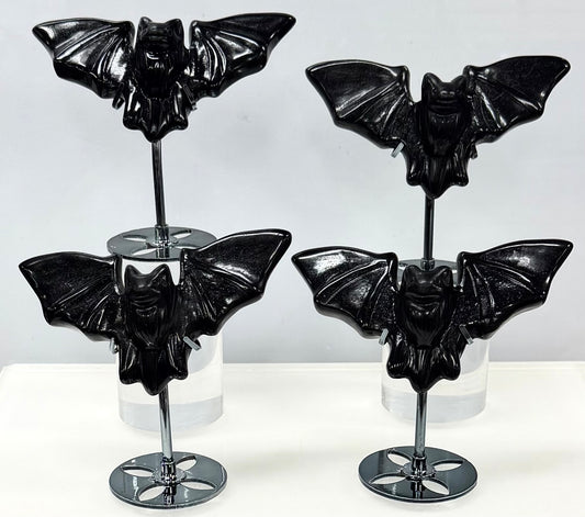Wholesale Lot 4 PCs Black Obsidian Bats with stand Healing Energy