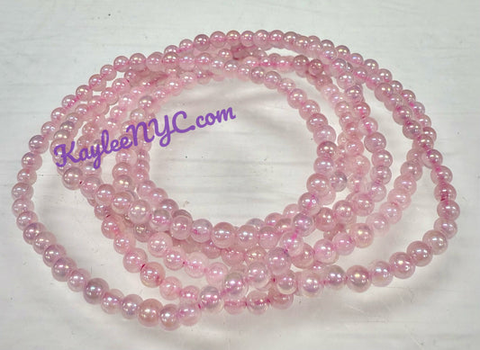 Wholesale 6 Pcs Angel Aura Rose Quartz 4mm 7.5” Crystal Healing Stretch Bracelet