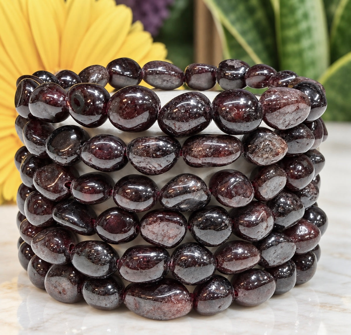 Wholesale 6 Pcs 8mm Natural Garnet 7” Crystal Healing Stretch Bracelet