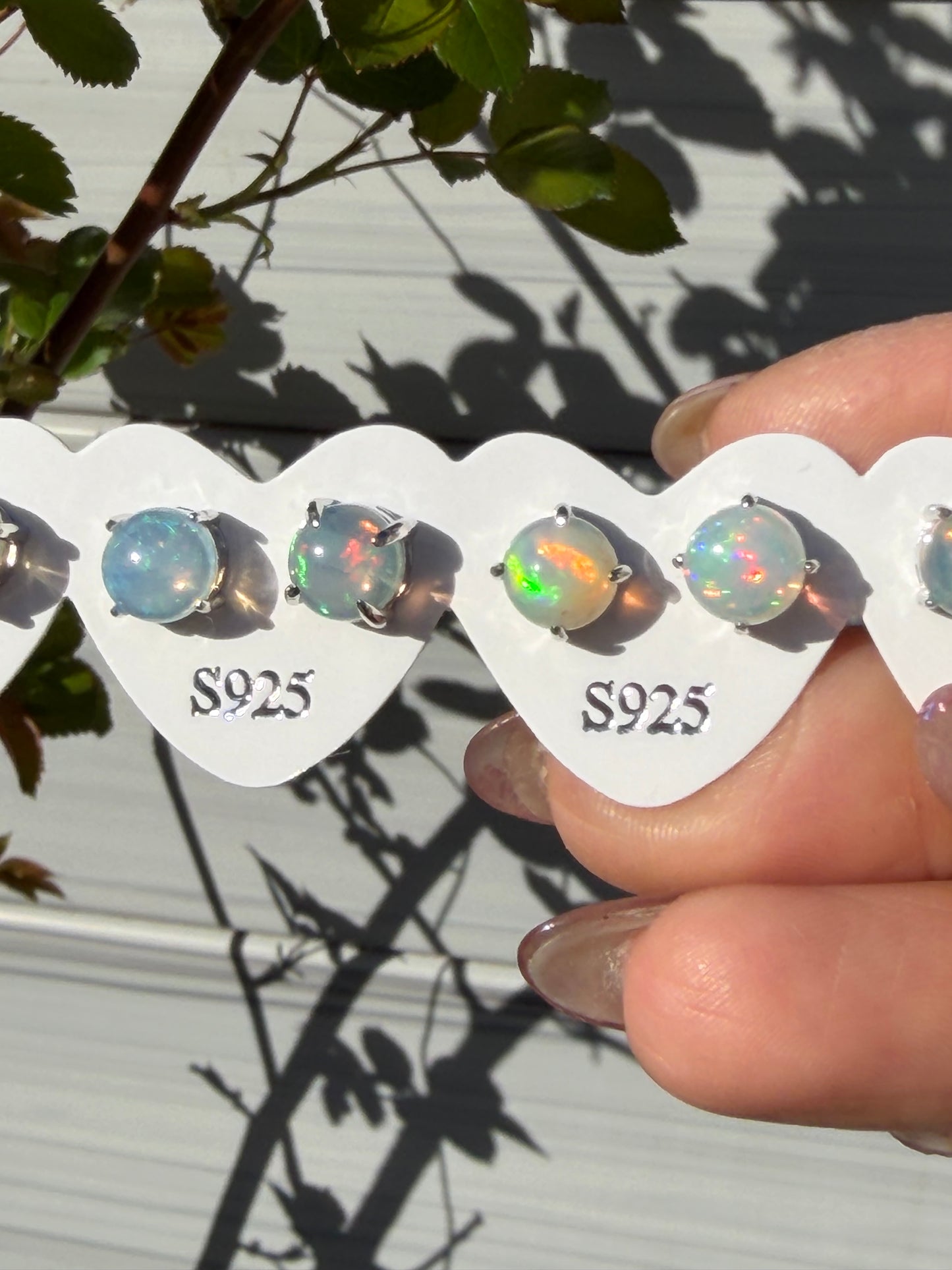 Wholesale 5 Pairs Natural Opal Sterling Silver(925) Posts 6mm