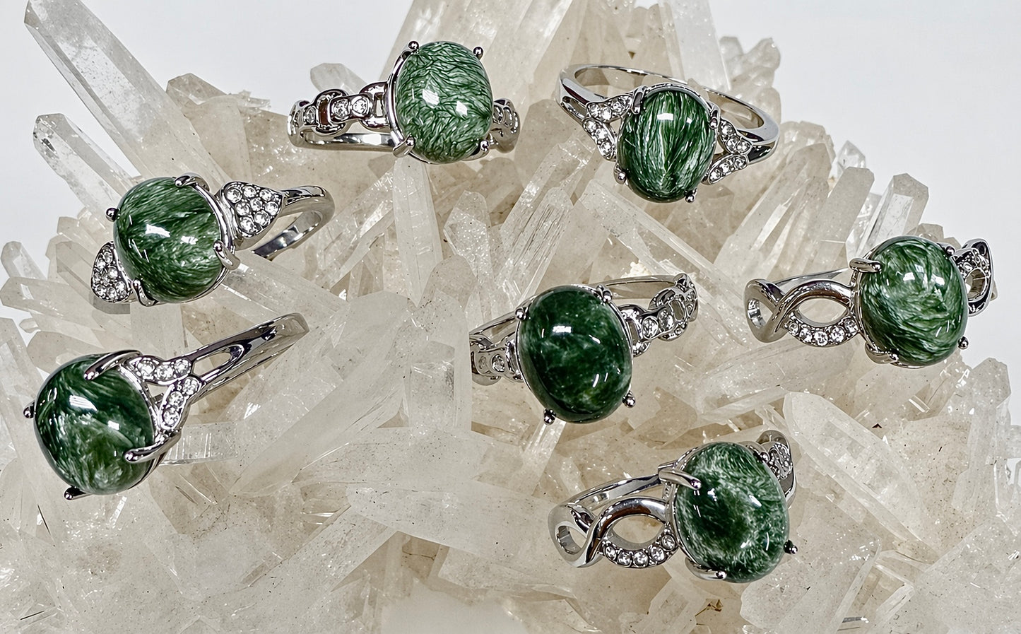Wholesale Lot 7 pcs Natural Seraphinite Stainless Steel Ring 8x10mm