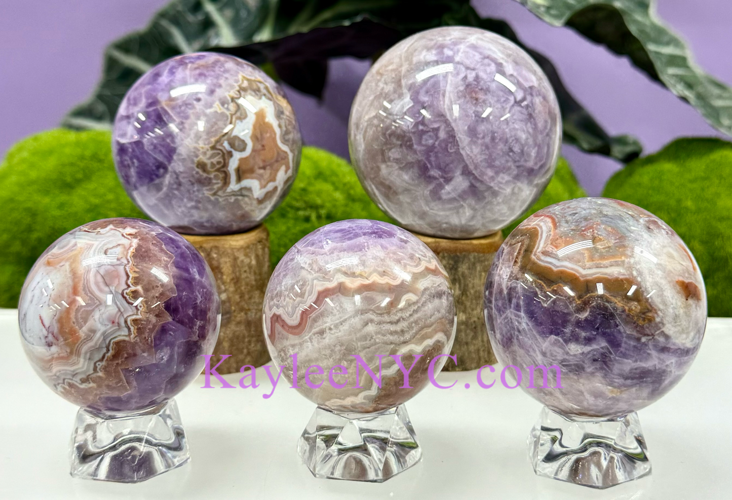 5 PCs Natural Amethyst Lace Agate Sphere Healing Energy