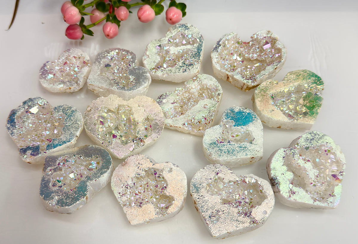 Wholesale Lot 1 Lb Angel Aura White Druzy Quartz Heart Crystal Healing Energy