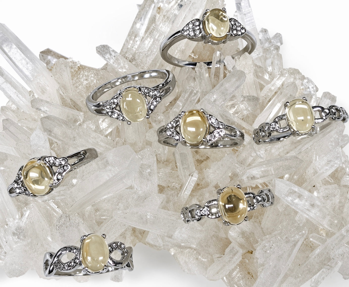 Wholesale Lot 7 pcs Citrine Stainless Steel Ring 5x7mm