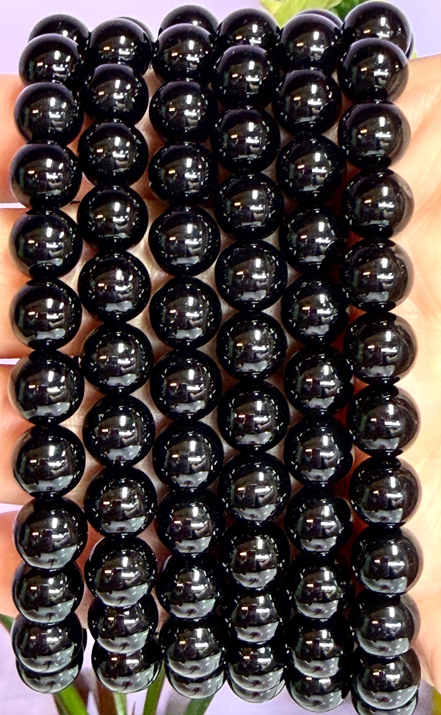 Wholesale 6 Pcs Natural Black Onyx 8mm 7.5” Crystal Healing Stretch Bracelet
