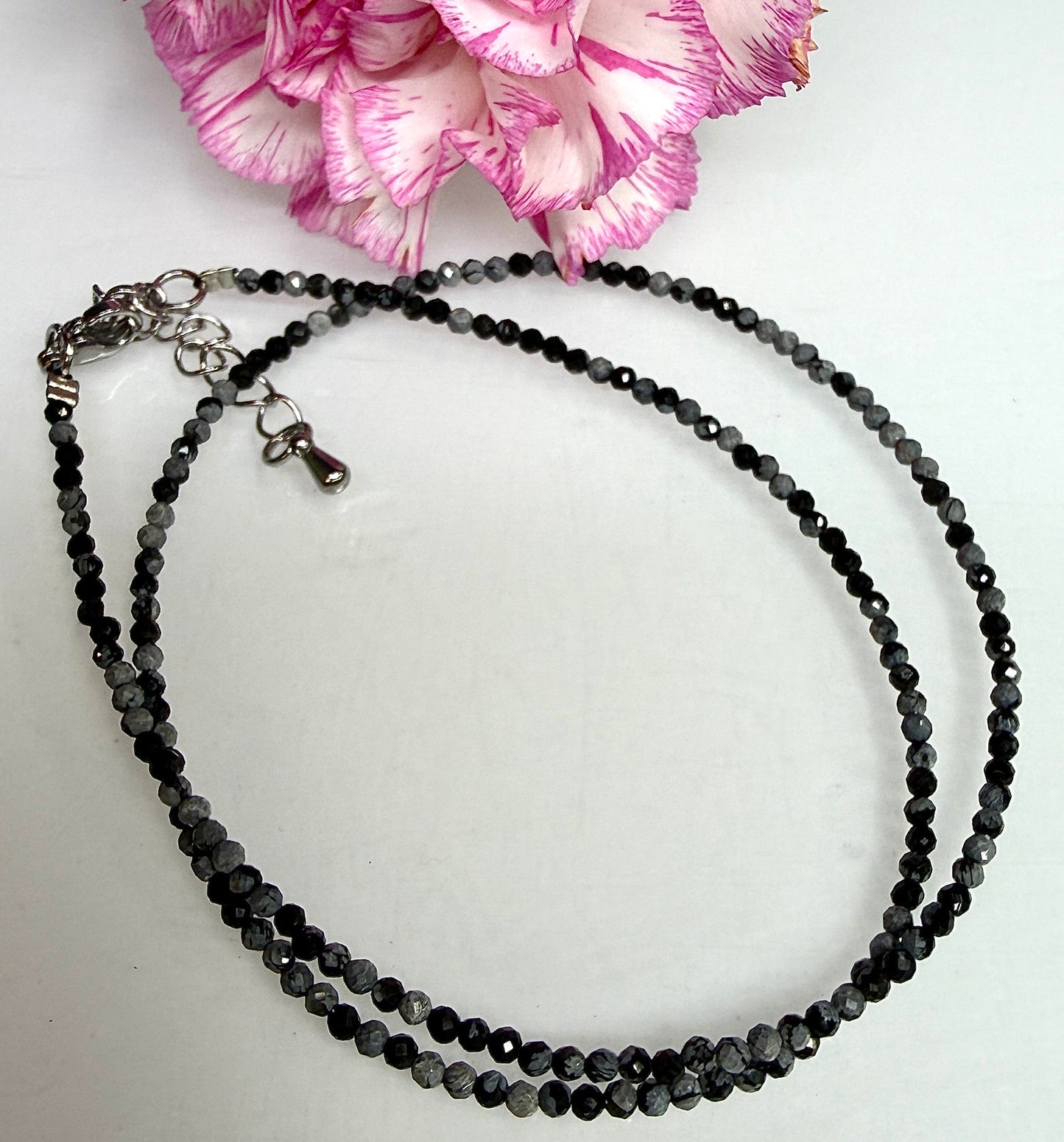 6 PCs 2mm Natural Snowflake Obsidian Necklaces Crystals Healing Energy