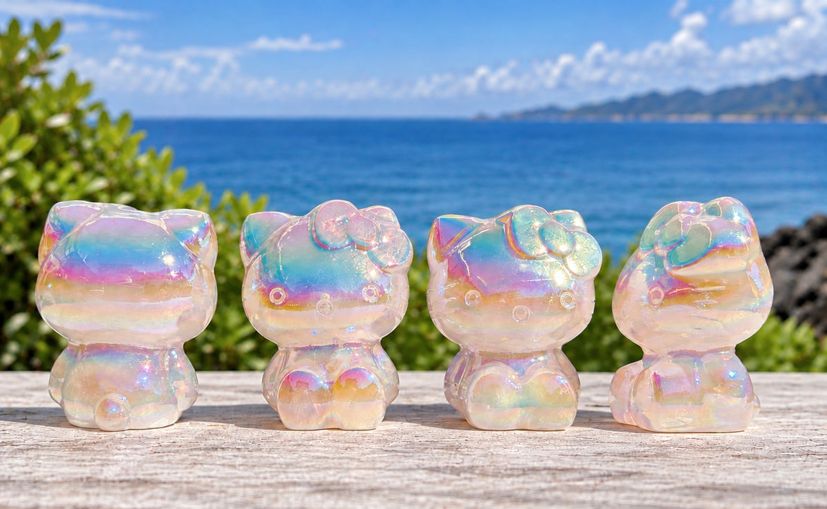 4 PCs Aura Rose Quartz Kitty Cat Crystal Healing Energy