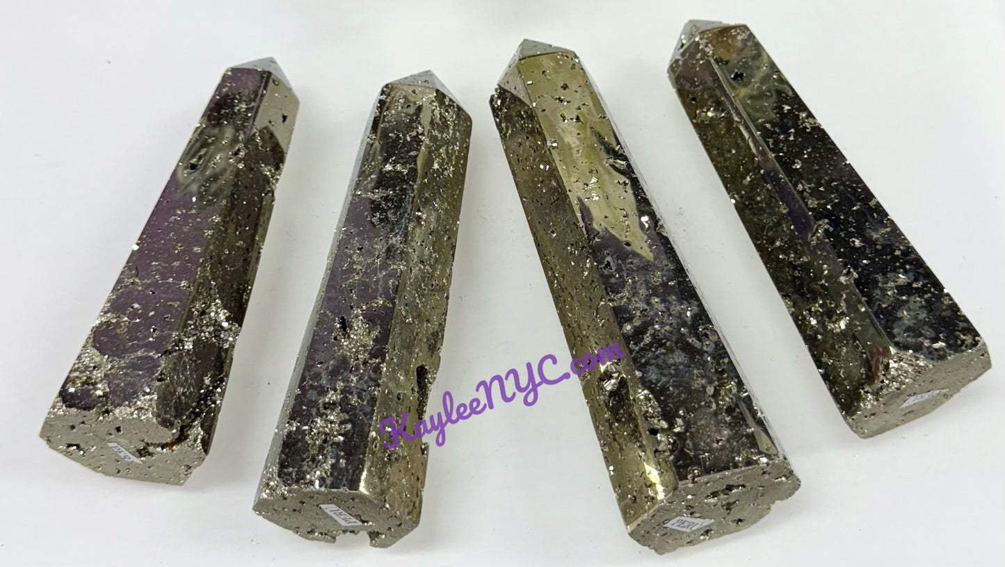 Wholesale Lot 4 pcs Natural Pyrite Obelisk Tower Point Crystal Healing