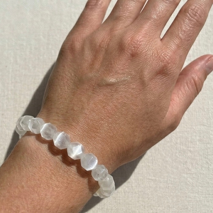 Wholesale 6 Pcs 8mm Faceted Selenite Natural Crystal Stretch Bracelet 7.5"