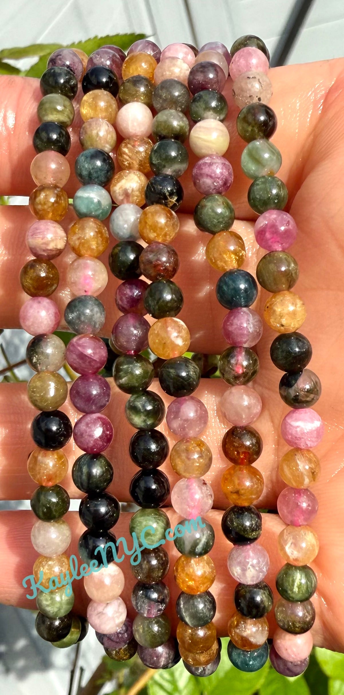 Wholesale Lot 6 Pcs Natural Watermelon Tourmaline 3.5mm 7.5” Crystal Healing Stretch Bracelet