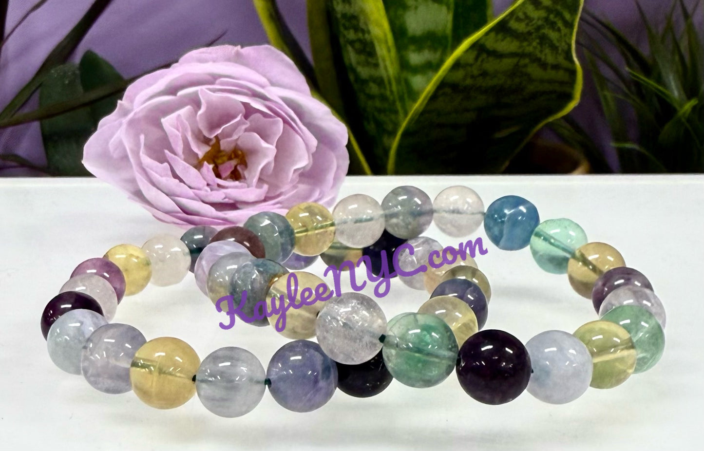Wholesale 6 Pcs Natural Rainbow Fluorite 9.5-10mm 7.5” Crystal Healing Stretch Bracelet