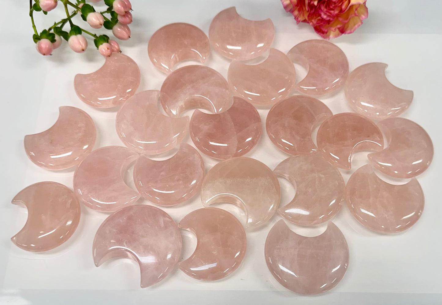 Wholesale Lot 2 lbs Natural Rose Quartz Moons Crystals Healing Energy