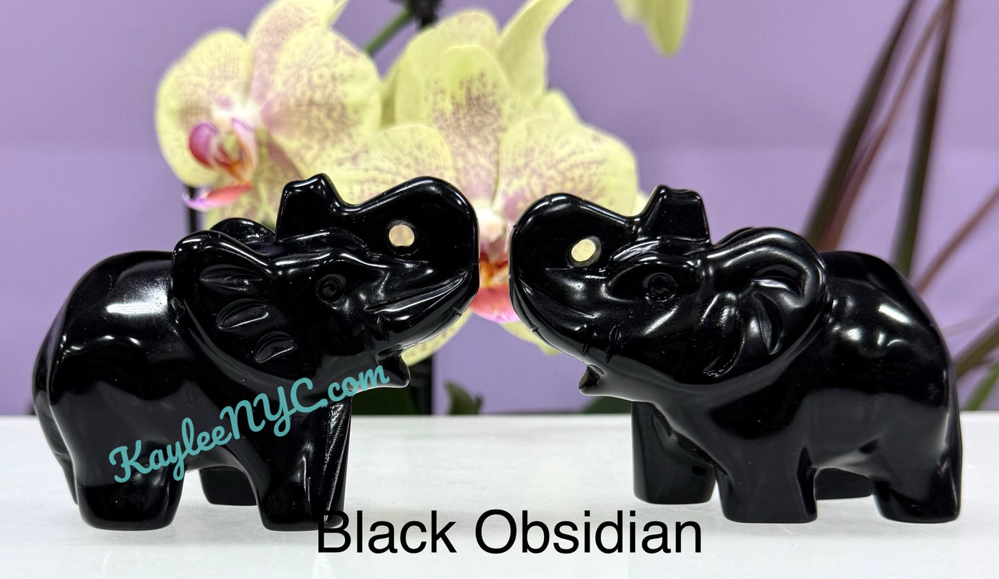 Wholesale Lot 4 pcs Natural Black Obsidian Yooperlite aka Emberlite Elephants Crystals Healing Energy