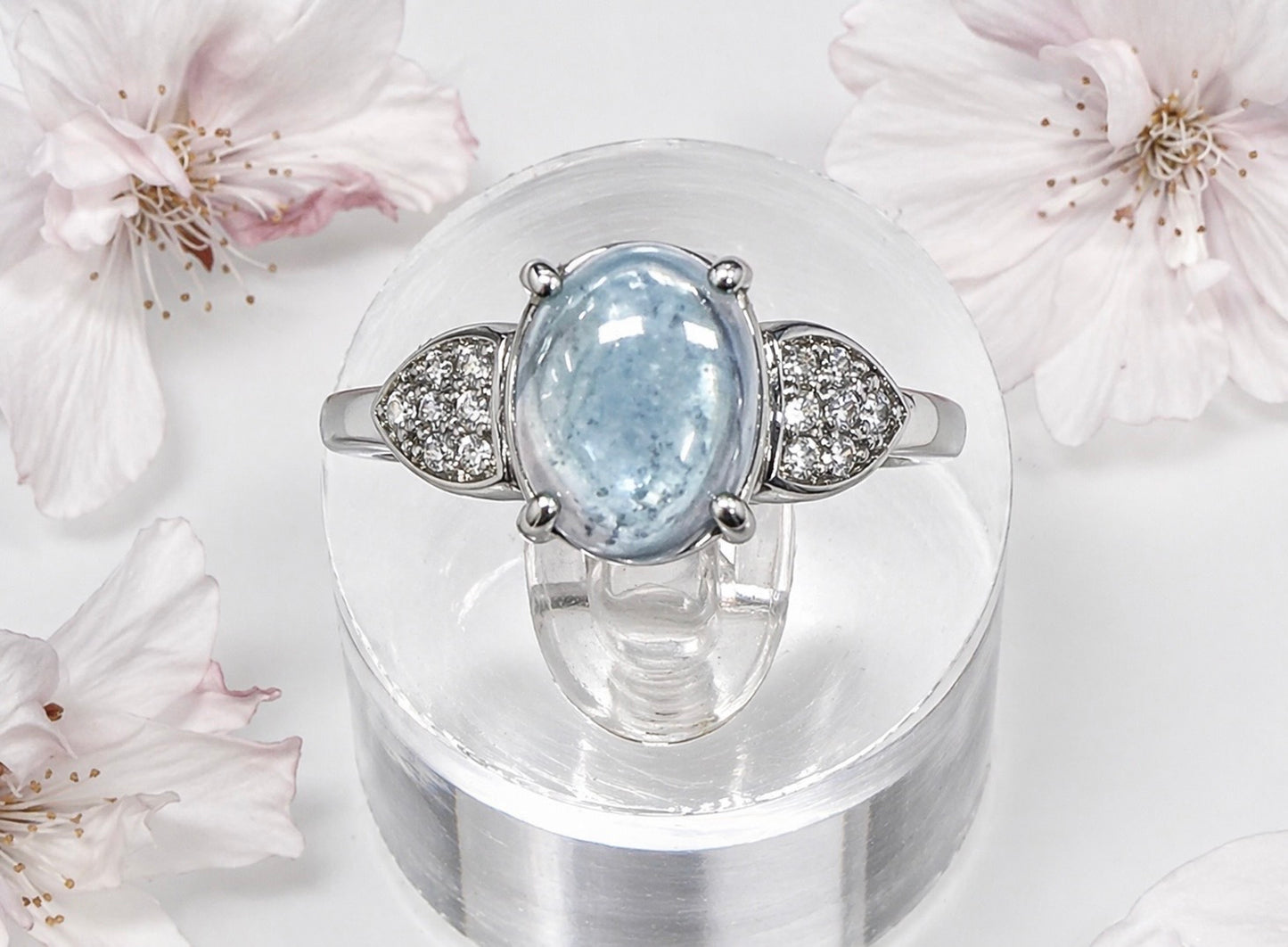 Wholesale Lot 7 pcs Natural Aquamarine Stainless Steel Ring 7x9mm