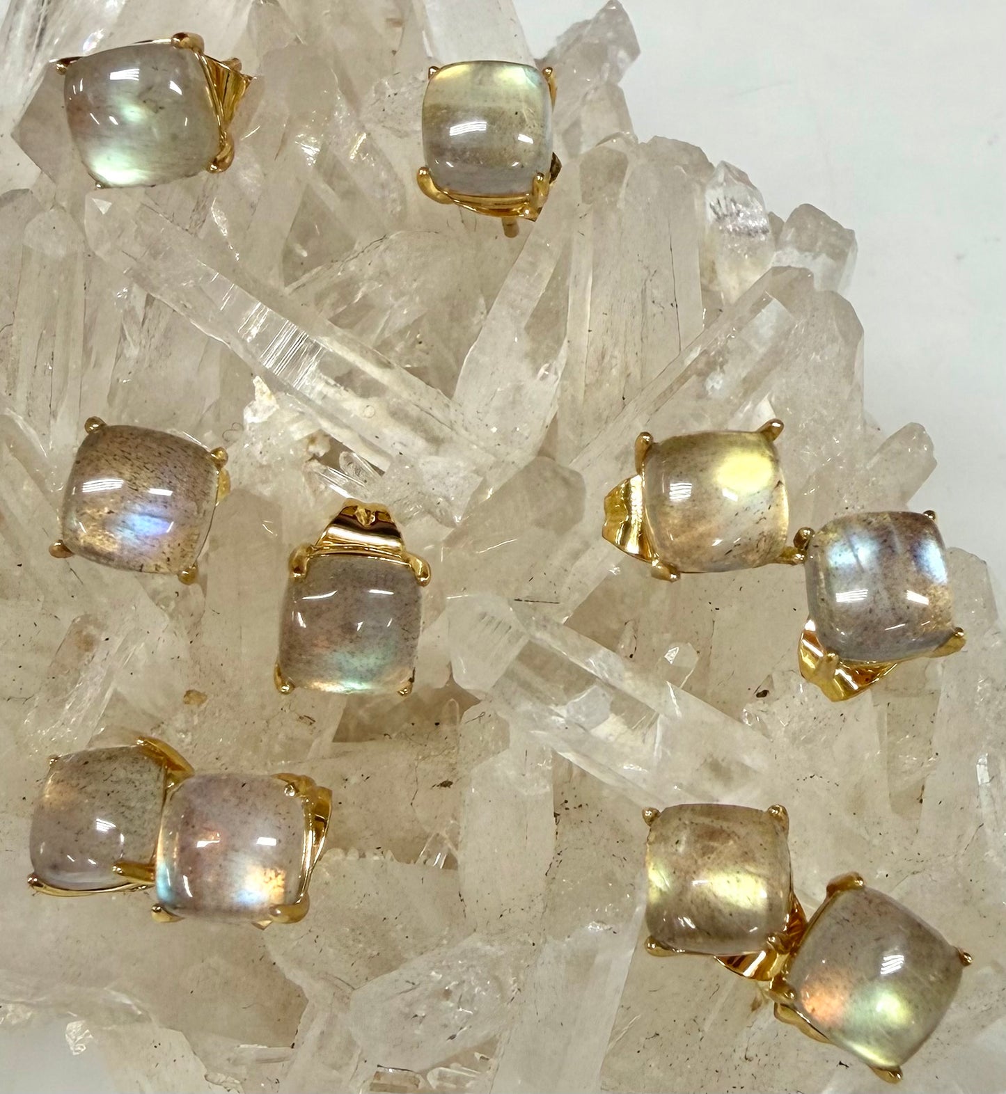 Wholesale Lot 5 Pairs Natural Labradorite Square Sterling Silver(925) Earring Studs 6mm