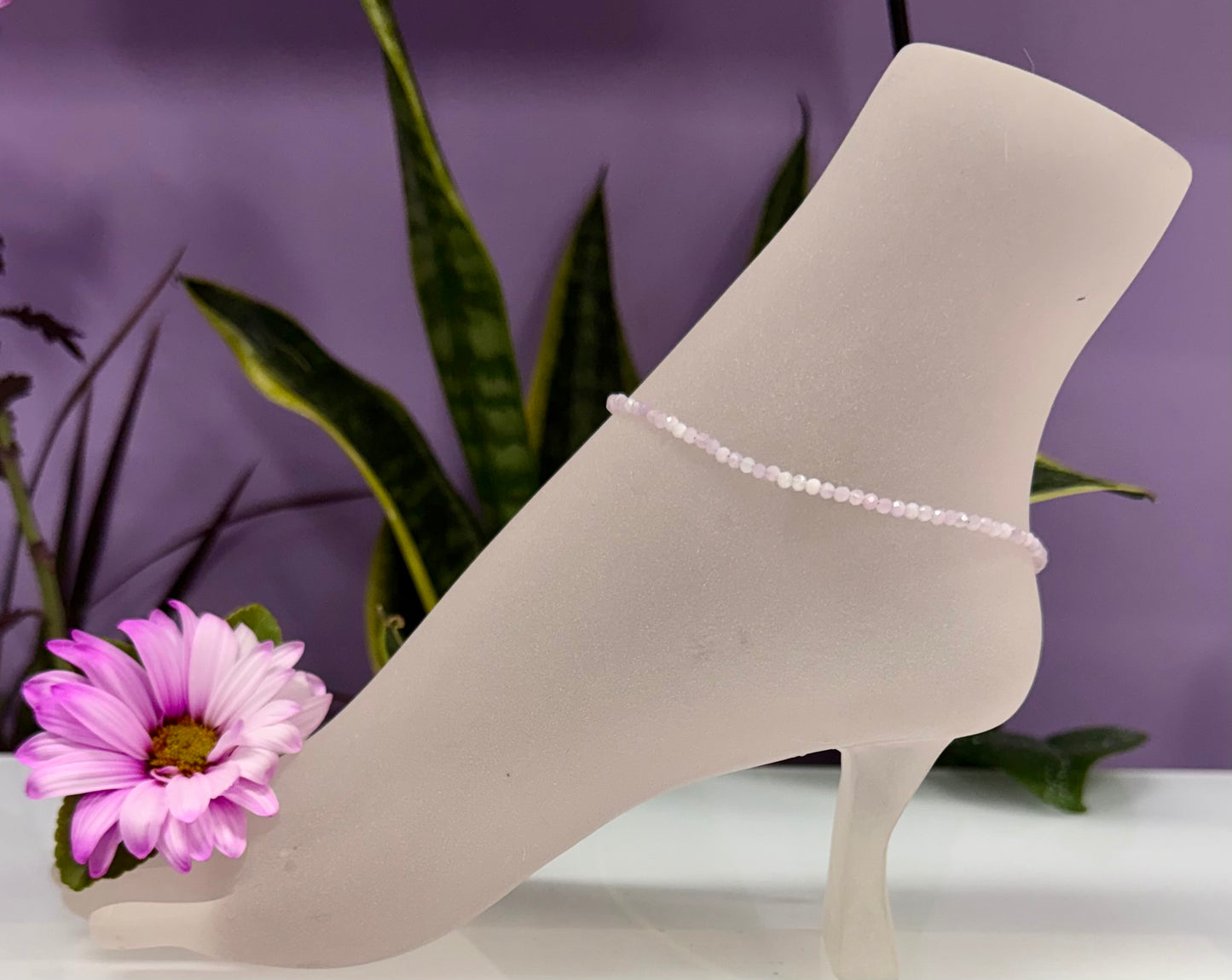 6 PCs 2mm Faceted Natural Kunzite Anklet Stainless Steel Finding