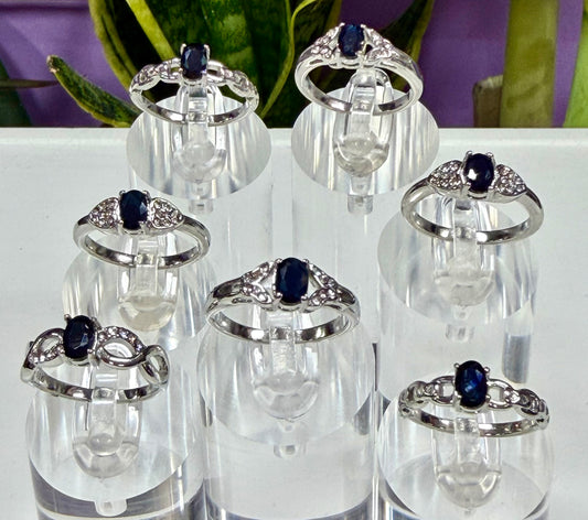Wholesale Lot 7 pcs Natural Sapphire Stainless Steel Ring 4x6mm