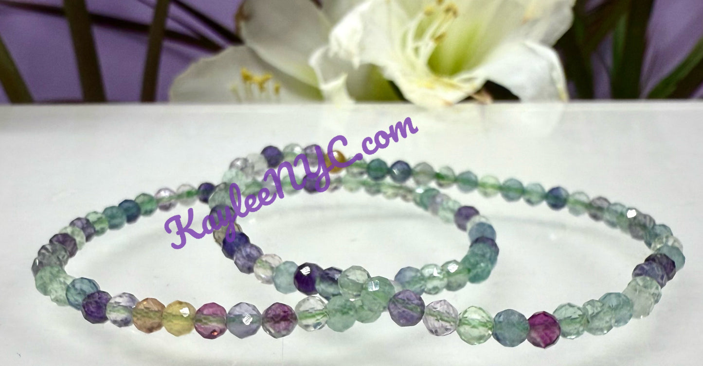 Wholesale Lot 6 Pcs Natural Faceted Fluorite 4mm 7.5” Crystal Healing Stretch Bracelet
