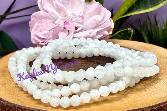 Wholesale Lot 6 Pcs Natural Faceted Moonstone 4mm 7.5” Crystal Healing Stretch Bracelet